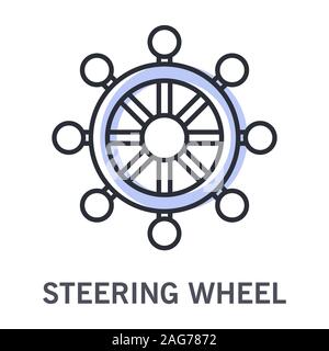Ship steering wheel and sailing course control linear icon Stock Vector