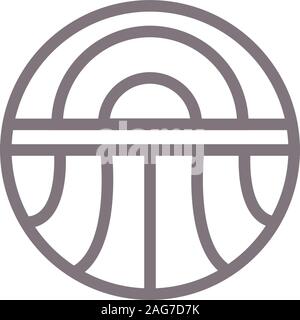 Abstract lineart logo. Abstract arch. Sunset over the road from the lines. Black and white vector illustration. Modern stylish design. Dawn sun in an Stock Vector