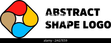 Abstract shape logo isolated vector. Red yellow blue brown color. Colorful unusual drop icon. Black counter. lineart design. Abstract circular logo. Stock Vector