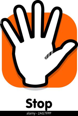 Stop logo. Palm man turned towards the viewer symbolizes the greeting or stop. Stock Vector