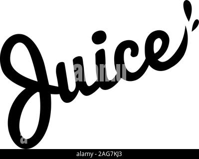 Isolated vector logo. Fresh juice drop lettering. Eco drink logo. Organic product logo. Simple flat text. Black writing logo. Stock Vector