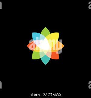 Isolated abstract star colorful logo. Color flower logo. Lotus vector logotype. Gladiolus vector logo.Daffodil vector logo. Organic nature icon Stock Vector