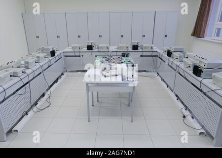 Electrical engineering classroom, measuring devices in the laboratory, electrical laboratory And testing equipment. Stock Photo
