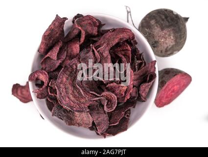 Portion of Beetroot Chips as detailed close-up shot; selective focus Stock Photo