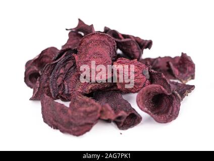 Portion of Beetroot Chips isolated on white background (selective focus) Stock Photo