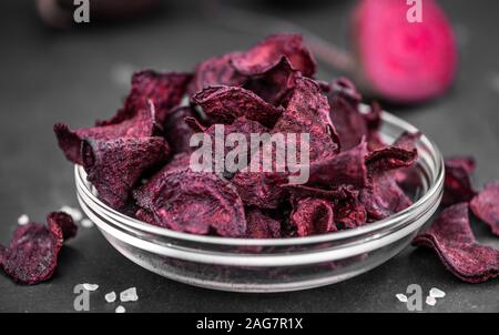 Portion of Beetroot Chips as detailed close-up shot; selective focus Stock Photo