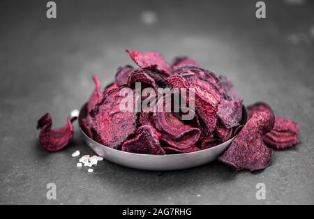 Portion of Beetroot Chips as detailed close-up shot; selective focus Stock Photo