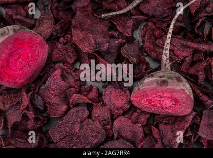 Fresh Beetroot Chips as detailed close-up shot (selective focus) Stock Photo