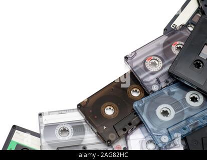Heap of Compact Cassettes on white background Stock Photo
