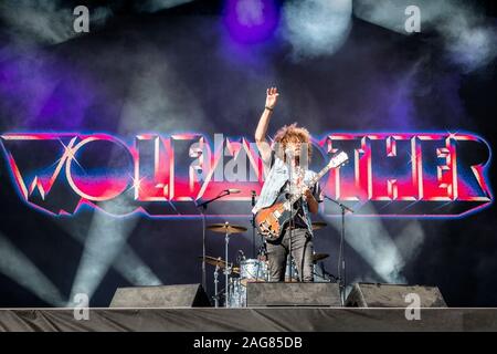 Oslo, Norway. 28th, June 2019. The Australian rock band Wolfmother performs a live concert during the Norwegian music festival Tons of Rock 2019. Here guitarist and singer Andrew Stockdale is seen live on stage. (Photo credit: Gonzales Photo - Terje Dokken). Stock Photo
