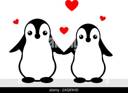 Isolated vector penguin logo. Designed animals icon. Cartoon illustration. Winter signs. Black, white and red. Graphic illustration for St.Valentines Stock Vector