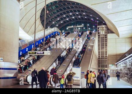 Canary Wharf tube station interior, London, UK. Stock Photo