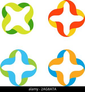 Vector medical cross. Colorful medic logos collection. Simple unusual logo. Bright ribbons set. Stock Vector