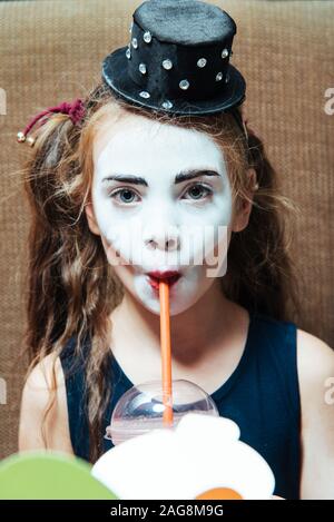 lovely girl in coffee drinks berry smoothies Stock Photo