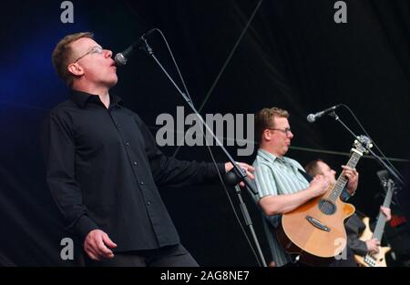 The Proclaimers, twin brothers Charlie and Craig Reid, perform at The Big Weekend Summer Festival in Cardiff tonight. ( Sunday 3/8/03). Stock Photo