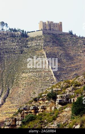 MEQUINENZA, SPAIN - Sep 05, 2004: A low angle shot of a historical castle in Mequinenza, Spain Stock Photo