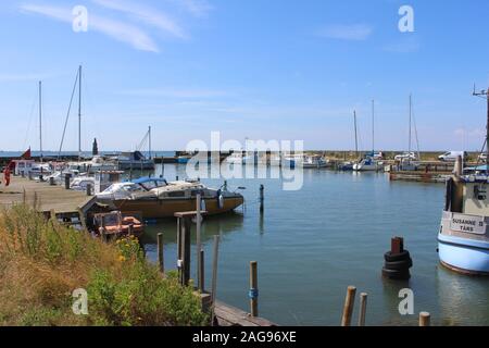 TARS, DENMARK, 18 JULY 2019: The tiny and picturesque Tars fishing marina and harbour, on the island of Lolland in Denmark. Stock Photo