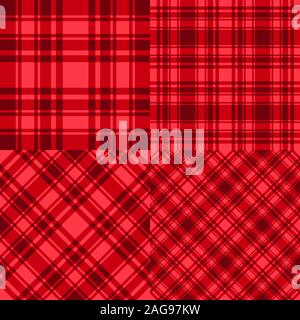 Set Red cage seamless pattern template. Vector checkered abstract backdrop. Trend collection Christmas and New Year color design texture background Stock Vector