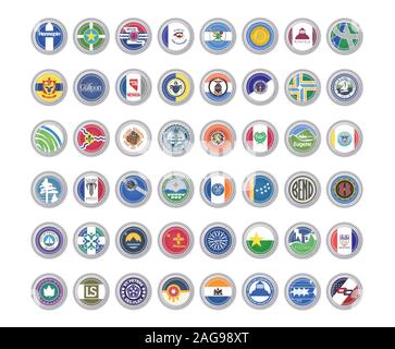 Set of vector icons. Flags of the USA cities. 3D illustration. Stock Vector