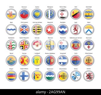 Set of vector icons. Municipalities of Netherlands flags (Limburg province). Vector. Stock Vector