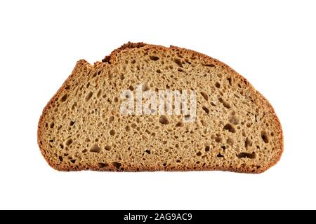 Closeup of one slice dark rye bread loaf isolated on white background Stock Photo