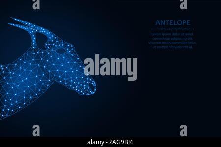 Antelope low poly design, animal wireframe mesh polygonal vector illustration made from points and lines on dark blue background Stock Vector