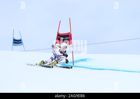 17 Dec 2019 Courchevel France Audi FIS Alpine Ski World Cup 2019/20 Young French Female Alpine skier forerunner of the Womens Giant Slalom Skiing Snow Stock Photo