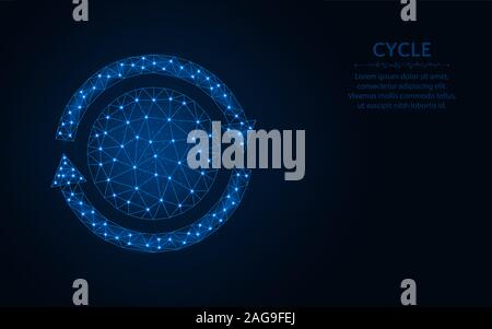 Cycle low poly design, rotation wireframe mesh polygonal vector illustration made from points and lines on dark blue background Stock Vector