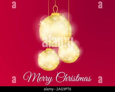 Christmas ball with a golden gradient and snowflakes and on a red background. Vector illustration Stock Vector