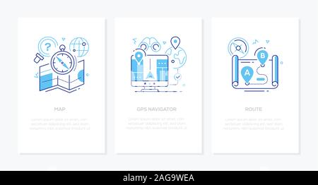 Navigation - vector line design style banners set Stock Vector