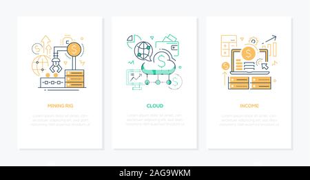 Technology and finance - vector line design style banners set Stock Vector