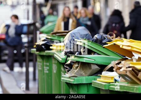 Trash cans in Paris Street - Paris - France Stock Photo