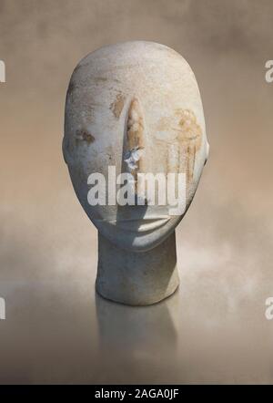 Head of a Cycladic statue with remnants of painted eyes and right cheek, Parian Marble, Amorgos, Early Cycladic II period (2800-3200BC). National Arch Stock Photo