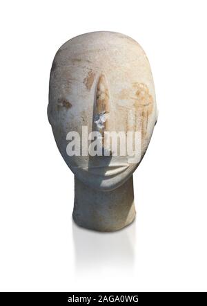 Head of a Cycladic statue with remnants of painted eyes and right cheek, Parian Marble, Amorgos, Early Cycladic II period (2800-3200BC). National Arch Stock Photo