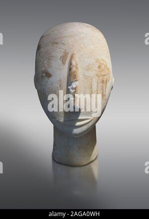 Head of a Cycladic statue with remnants of painted eyes and right cheek, Parian Marble, Amorgos, Early Cycladic II period (2800-3200BC). National Arch Stock Photo