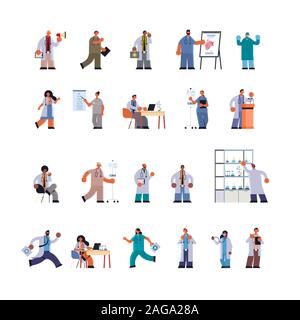 doctors in uniform different clinic hospital workers set medicine healthcare concept full length flat vector illustration Stock Vector