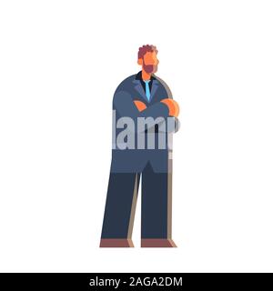 businessman folded hands serious business man standing with crossed arms male office worker in formal wear flat full length vector illustration Stock Vector
