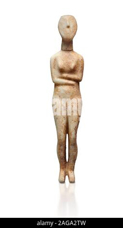 Marble female Cycladic statue figurine with folded arms of the Spedos type. Early Cycladic Period II (2800-2300 BC) from Stavros cemetery, Amorgos, gr Stock Photo