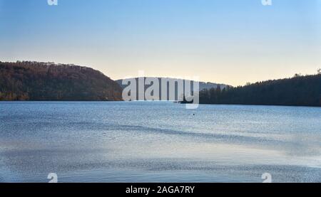 Bode River reservoir at the Rappbode dam with Harz mountains in the background. Saxony-Anhalt, Germany Stock Photo