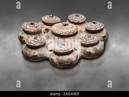 Cycladic ceramic kernos with painted linear decoration. Cycladic II (2800-2300 BC) , Chalandriani, Syros. National Archaeological Museum Athens. Cat n Stock Photo