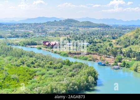 Nature Scenery of Curve of Pranburi River in Thailand Stock Photo