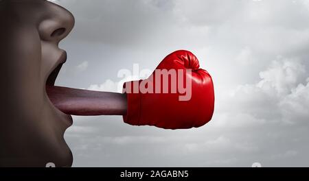 Fighting words and free speech concept  and debating or argument to defend or prosecute as a legal argument symbol or lawyer letigation idea. Stock Photo