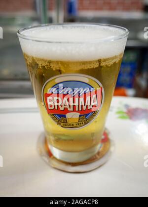 Brahma Chopp draft beer. An ice cold glass of Brahma, a popular alcoholic lager drink in Brazil. Stock Photo
