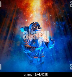 Dead zombie astronaut in space. Cadaver., Stock Video