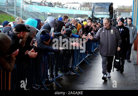 Leeds United manager Marcelo Bielsa arrives at Elland road before the Sky Bet Championship match at Elland Road, Leeds. Picture date: Saturday December 14, 2019. See PA story SOCCER Leeds. Photo credit should read: Richard Sellers/PA Wire. RESTRICTIONS: No use with unauthorised audio, video, data, fixture lists, club/league logos or 'live' services. Online in-match use limited to 120 images, no video emulation. No use in betting, games or single club/league/player publications. Stock Photo