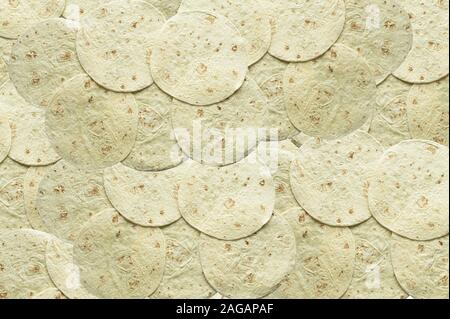 Overhead shot of tortilla bread on top of each other - great for background Stock Photo