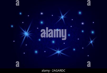 Stars on the night sky. Stardust wave is glittering. Sparkling blue lights. Bright shining beams. Enigmatic and mysterious colossal firmament vector Stock Vector