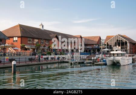 Bars and restaurants at Sovereign Harbour Marina, Eastbourne, East Sussex, UK Stock Photo