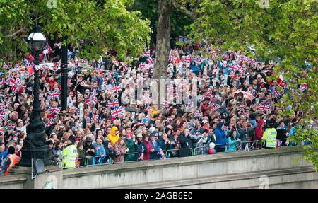 A thousand small boats join the Royal Family for The Pageant on the River Thames in 2012  to celebrate the Diamond Jubilee of Elizabeth II being the 60th anniversary of the accession of Her Majesty  Queen on 6 February 1952. Stock Photo