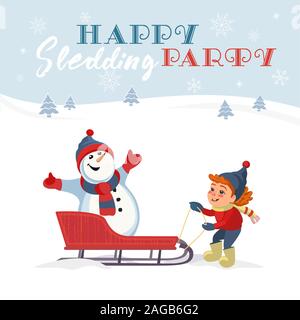 Happy sledding party invitation vector template Stock Vector